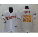 Men's Nike Washington Nationals # #22 Juan Soto White Gold Cool Base Home Stitched Baseball Jersey