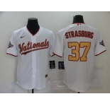 Men's Nike Washington Nationals #37 Stephen Strasburg White Gold Cool Base Home Stitched Baseball Jersey
