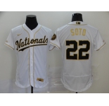 Men's Washington Nationals #22 Juan Soto White Gold  Flex Base Authentic Collection Baseball Jersey
