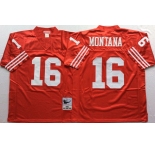 Men's San Francisco 49ers #16 Joe Montana Red Throwback jerseys