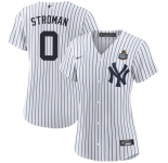Women's New York Yankees #0 Marcus Stroman White 2024 World Series With Name Cool Base Stitched Baseball Jersey