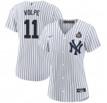 Women's New York Yankees #11 Anthony Volpe White 2024 World Series With Name Cool Base Stitched Baseball Jersey