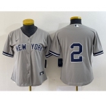Women's New York Yankees #2 Derek Jeter Grey No Name Stitched Cool Base Jersey