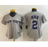 Women's New York Yankees #2 Derek Jeter Name 2021 Grey Field of Dreams Cool Base Stitched Jersey