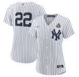 Women's New York Yankees #22 Juan Soto White 2024 World Series Cool Base Stitched Baseball Jersey
