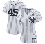 Women's New York Yankees #45 Gerrit Cole White 2024 World Series With Name Cool Base Stitched Baseball Jersey