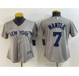 Women's New York Yankees #7 Mickey Mantle Name 2021 Grey Field of Dreams Cool Base Stitched Jersey