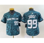 Women's New York Yankees #99 Aaron Judge Number Teal 2023 All star Cool Base Stitched Baseball Jersey