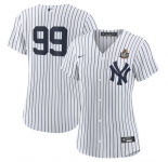 Women's New York Yankees #99 Aaron Judge White 2024 World Series Cool Base Stitched Baseball Jersey