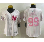 Women's New York Yankees #99 Aaron Judge White Pink Pinstripe Fashion Cool Base Jersey