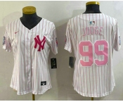 Women's New York Yankees #99 Aaron Judge White Pink Pinstripe Fashion Cool Base Jersey
