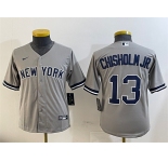 Youth New York Yankees #13 Jazz Chisholm Jr. Grey Cool Base Stitched Baseball Jersey