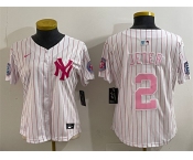Youth New York Yankees #2 Derek Jeter White Pink Pinstripe Limited Stitched Baseball Jersey