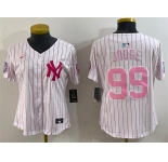Youth New York Yankees #99 Aaron Judge White Pink Pinstripe Limited Stitched Baseball Jersey
