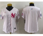 Youth New York Yankees Blank White Pink Pinstripe Limited Stitched Baseball Jersey