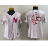 Youth New York Yankees Team Big Logo White Pink Pinstripe Limited Stitched Baseball Jersey