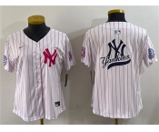 Youth New York Yankees Team Big Logo White Pink Pinstripe Limited Stitched Baseball Jerseys