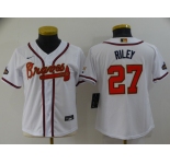 Women's Atlanta Braves #27 Austin Riley 2022 White Gold World Series Champions Program Cool Base Stitched Jersey