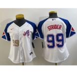 Women's Atlanta Braves #99 Spencer Strider Number White 2023 City Connect Cool Base Stitched Jersey
