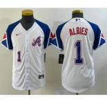 Youth Atlanta Braves #1 Ozzie Albies Number White 2023 City Connect Cool Base Stitched Jersey1
