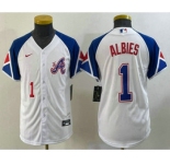 Youth Atlanta Braves #1 Ozzie Albies Number White 2023 City Connect Cool Base Stitched Jersey2