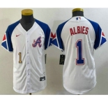 Youth Atlanta Braves #1 Ozzie Albies Number White 2023 City Connect Cool Base Stitched Jersey