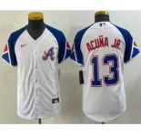 Youth Atlanta Braves #13 Ronald Acuna Jr White 2023 City Connect Cool Base Stitched Jersey