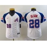 Youth Atlanta Braves #28 Matt Olson Number White 2023 City Connect Cool Base Stitched Jersey1
