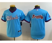 Youth Atlanta Braves Team Big Logo Powder Blue 2026 City Connect Stadium Stitched Baseball Jersey