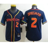 Youth Houston Astros #2 Alex Bregman Number 2022 Navy Blue City Connect Cool Base Stitched Jersey