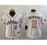 Youth Houston Astros #2 Alex Bregman Number 2023 White Gold World Serise Champions Patch Cool Base Stitched Jersey1