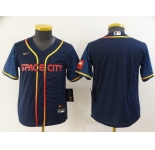 Youth Houston Astros Blank 2022 Navy Blue City Connect Cool Base Stitched Jersey