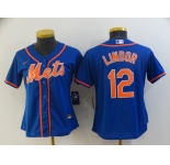 Nike Women's New York Mets #12 Francisco Lindor Authentic Royal Blue Alternate Home Cool Base Baseball Jersey