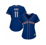 Women Majestic New York Mets #11 Norichika Aoki Replica Royal Blue Alternate Road Cool Base MLB Jersey