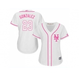 Women New York Mets #23 Adrian Gonzalez White Pink Fashion Stitched MLB Jersey