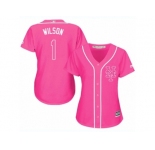 Women's Majestic New York Mets #1 Mookie Wilson Replica Pink Fashion Cool Base MLB Jersey