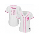Women's Majestic New York Mets #31 Mike Piazza Authentic White Fashion Cool Base MLB Jersey