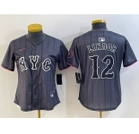 Women's New York Mets #12 Francisco Lindor Grey 2024 City Connect Cool Base Stitched Jersey