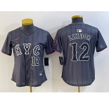 Women's New York Mets #12 Francisco Lindor Number Grey 2024 City Connect Cool Base Stitched Jersey