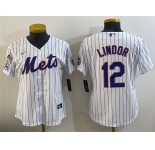 Women's New York Mets #12 Francisco Lindor White 2025 Spring Training Cool Base Stitched Baseball Jersey