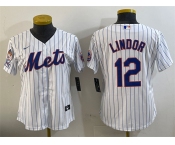Women's New York Mets #12 Francisco Lindor White 2025 Spring Training Cool Base Stitched Baseball Jersey