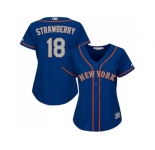 Women's New York Mets #18 Darryl Strawberry Blue(Grey NO.) Alternate Stitched MLB Jersey
