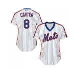 Women's New York Mets #8 Gary Carter White(Blue Strip) Alternate Stitched MLB Jersey