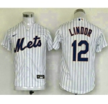 Youth New York Mets #12 Francisco Lindor White Stitched MLB Cool Base Nike Jersey