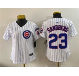 Women's Chicago Cubs #23 Ryne Sandberg White Pinstripe 'Ryne Sandberg Tribute' Vapor Limited V3 Stitched Baseball Jersey