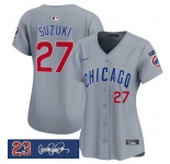 Women's Chicago Cubs #27 Seiya Suzuki Gray 'Ryne Sandberg Tribute' Vapor Limited V3 Stitched Baseball Jersey