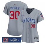 Women's Chicago Cubs #30 Kyle Tucker Gray 'Ryne Sandberg Tribute' Vapor Limited V3 Stitched Baseball Jersey