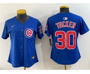 Women's Chicago Cubs #30 Kyle Tucker Royal 'Ryne Sandberg Tribute' Vapor Limited V3 Stitched Baseball Jersey