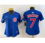 Women's Chicago Cubs #7 Dansby Swanson Royal 'Ryne Sandberg Tribute' Vapor Limited V2 Stitched Baseball Jersey