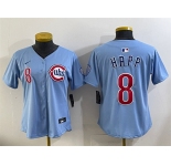 Women's Chicago Cubs #8 Ian Happ Blue 2024 25 2nd Alternatemited Stitched Baseball Jersey